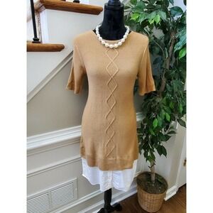 NewYork & Co. Women's Acrylic Round Neck Short Sleeve Knee Length Knit Dress M